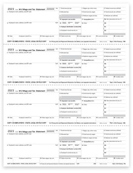 Employer W2 Tax Forms, 4up V2 Horizontal Format, Copy D-1 for Employer State, City and File, W-2 Forms for 2023 - ZBPforms.com