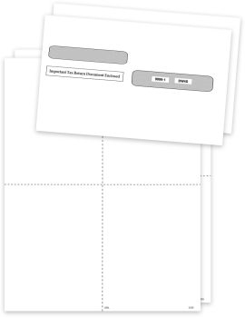 Blank W2 Perforated Paper with Envelopes, 4up V1 Quadrant Corner Layout - ZBPforms.com