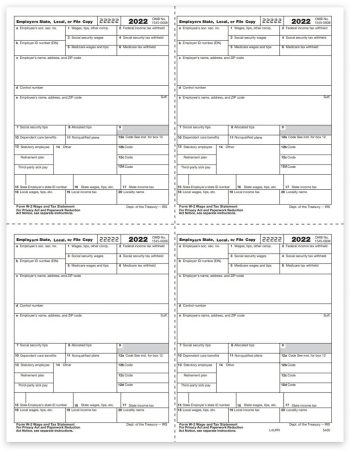 Employer W2 Tax Forms, 4up V1 Quadrant Format, Copy D-1 for Employer State, City and File, W-2 Forms for 2022 - ZBPforms.com
