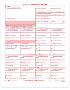 W2C Correction Tax Forms, Employer Red Copy A W-2C Form - ZBPforms.com