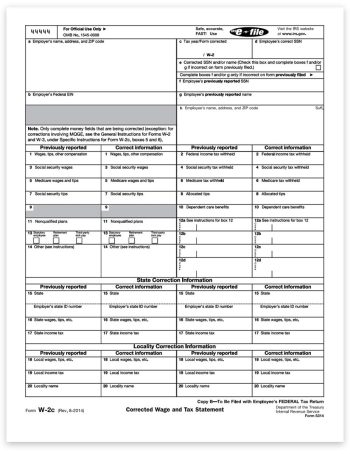 W2C Correction Tax Forms, Employee Federal Copy B W-2C Form - ZBPforms.com