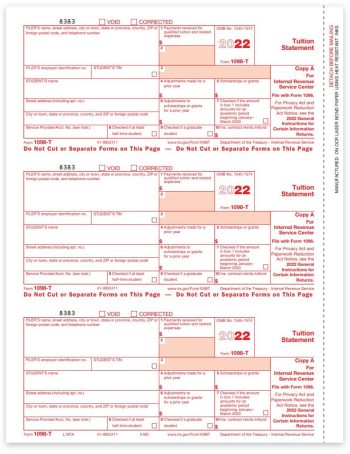 Form 1098T for Tuition Statement Reporting in 2022. IRS Copy A. Official 1098-T Forms - ZBPforms.com