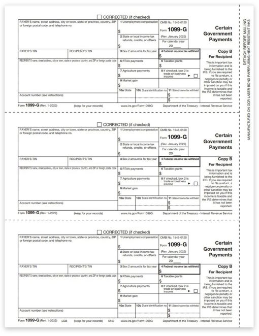Form 1099G for Certain Government Payments. Official Recipient Copy B 1099-G Forms - ZBPforms.com