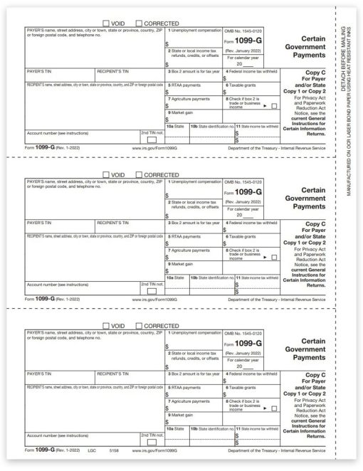 Form 1099G for Certain Government Payments. Official Payer State Copy C 1099-G Forms - ZBPforms.com