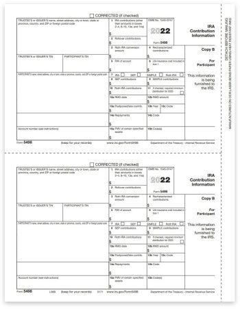 Form 5498 for IRA Contribution Information during 2022. Official Participant Copy B 5498 Forms - ZBPforms.com
