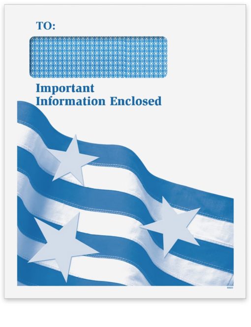 Large Window Envelopes, Stars and Strips Patriotic Design, "Important Tax Information Enclosed" with 1040 Window, Self-Seal Flap - ZBPforms.com