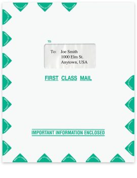 Large First Class Mail Envelope. Single Center Window. Green. 9-1/2" x 11-1/2" - ZBPforms.com