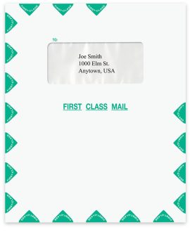 Large First Class Mail Envelope, Portrait with Single Center Window, Green - 9-5/8" x 11-1/8"
