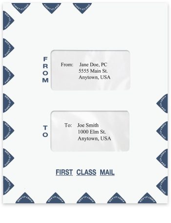 Large First Class Mail Envelope, Portrait Style with 2 Windows in the Center, Blue Printing - ZBP Forms