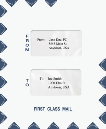 First Class Mail Envelope, Portrait Style with 2 Windows in the Center Blue PEO15 - ZBP Forms