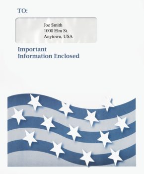 Stars and Stripes Tax Envelope with a Single Window to display a mailing address from a cover sheet or 1040 form PET20 - ZBP Forms