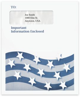 Large Window Envelopes, Stars and Strips Patriotic Design, "Important Tax Information Enclosed" with 1040 Window, Gum-Seal Flap - ZBPforms.com