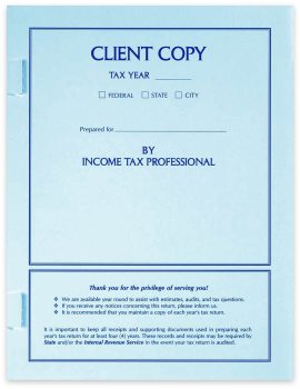 Blue Client Copy Tax Return Covers with Side Staple Tabs - ZBPforms.com