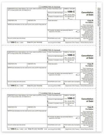 Form 1099C for Cancellation of Debt. Official Debtor Copy B 1099-C Forms - ZBPforms.com