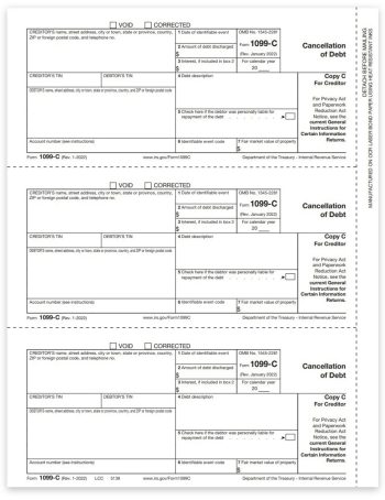 Form 1099C for Cancellation of Debt. Official Creditor Copy C 1099-C Forms - ZBPforms.com