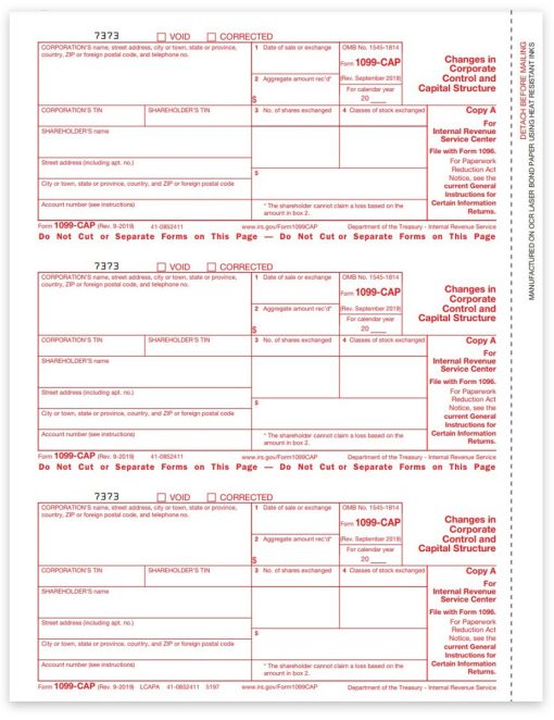 Form 1099CAP for Changes in Corporate Control or Capital Structure. Official IRS Copy A 1099-CAP Forms - ZBPforms.com
