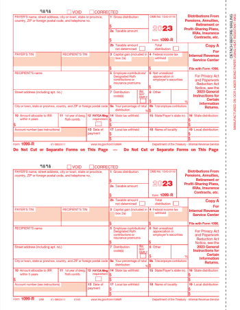 Form 1099R for 2023 to Report Distributions from 401K and More. Official IRS Red Copy A 1099-R Forms. Efiling Options Available - ZBPforms.com