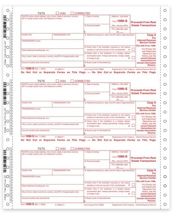 Carbonless 1099S Forms, Continuous 4-Part Format. Official 1099-S Tax Forms - ZBPforms.com