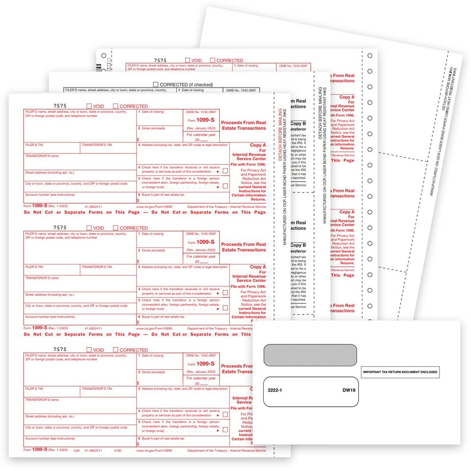 1099S Tax Forms for Proceeds from Real Estate Transactions. Official Forms, Blank Perforated 1099 Paper and Envelopes for 1099-S Forms - ZBPforms.com