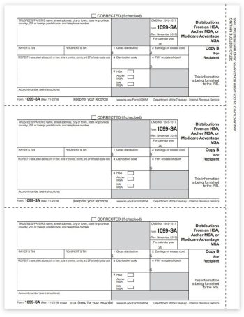 Form 1099SA for Distributions from HSA or MSA. Official Recipient Copy B 1099-SA Forms - ZBPforms.com