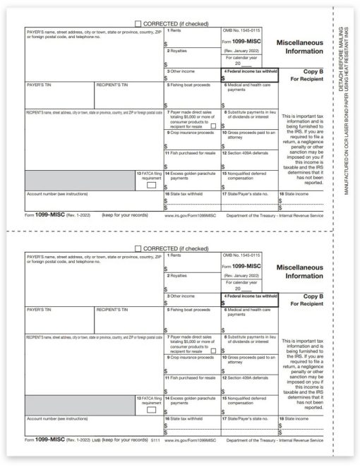 Form 1099MISC for 2022 Miscellaneous Income Reporting. Official Recipient Copy B 1099-MISC Forms - ZBPforms.com