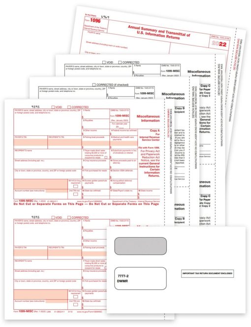 1099MISC Tax Forms and Envelopes Set for 2022. Miscellaneous Income Reporting. Official IRS 1099-MISC Forms + Security Window Envelopes - ZBPforms.com