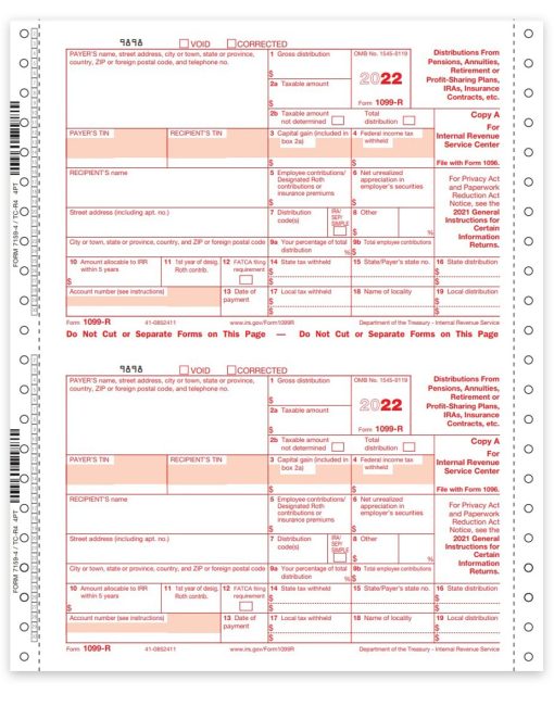 Carbonless 1099R Tax Forms, Continuous 4-Part Format, Official 1099-R Tax Forms - ZBPforms.com