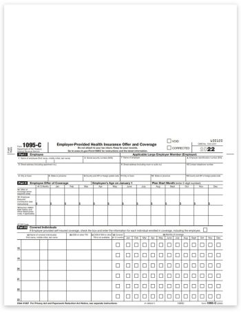 ACA Form 1095C for Health Insurance Reporting by Employers with 50+ Employees. Compatible with ComplyRight Software - ZBPforms.com