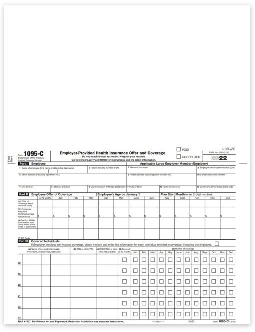 ACA Form 1095C for Health Insurance Reporting by Employers with 50+ Employees. Compatible with ComplyRight Software - ZBPforms.com