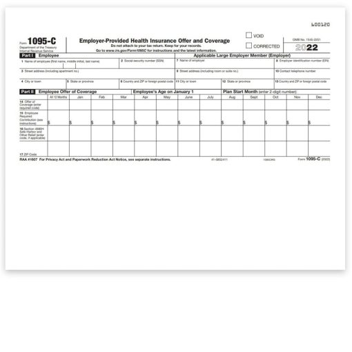 Form 1095C ACA Healthcare Coverage Reporting - Official IRS Copy - ZBPforms.com