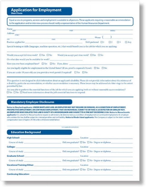 Job Application Form, Short Version by ComplyRight - ZBP Forms