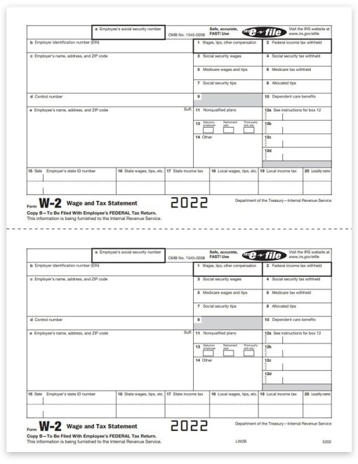 W2 Tax Forms, Copy B Forms for Employee Federal Filing, 2022 W-2 Forms - ZBPforms.com