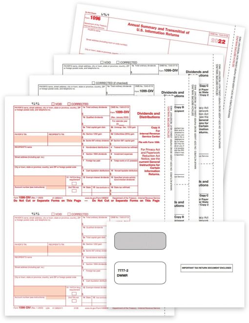1099DIV Tax Form & Envelope Sets for 2022. Official IRS 1099-DIV Forms and Security Window Envelopes - ZBPforms.com