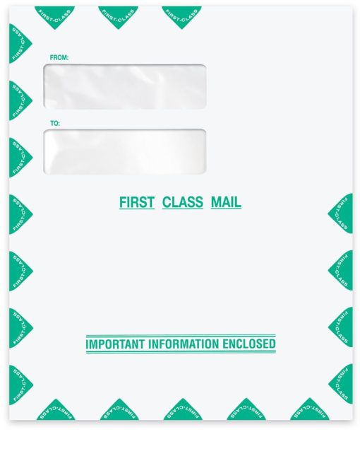 Large, Double Window First Class Mail Envelopes 9-1/2" x 11-1/2", Top Windows, Green, Moisture-Seal - ZBPforms.com
