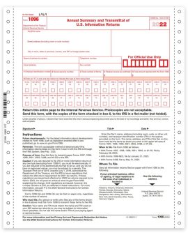Carbonless 1096 Forms for Summary and Transmittal of 1099s to the IRS. Continuous Format for Pin-Fed Printers - ZBPforms.com