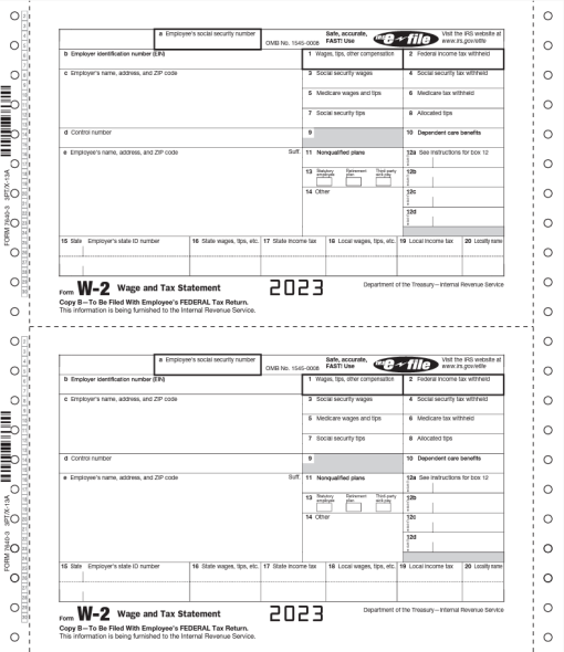 Carbonless W2 Tax Forms for Employees, Continuous 1-Wide Pin-Fed Forms for 2023 - ZBPforms.com