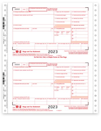 Carbonless W2 Tax Forms for Employers, Continuous 1-Wide Pin-Fed Forms for 2023 - ZBPforms.com