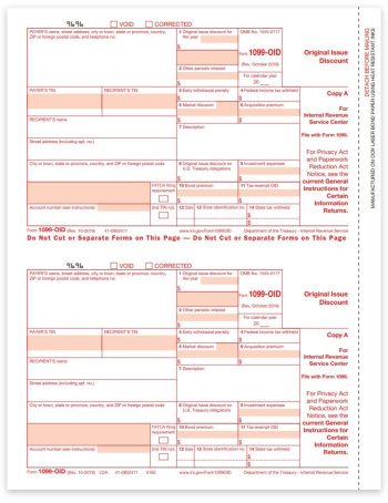Form 1099OID for Original Issue Discount, 1099-OID Copy A for IRS - ZBPforms.com