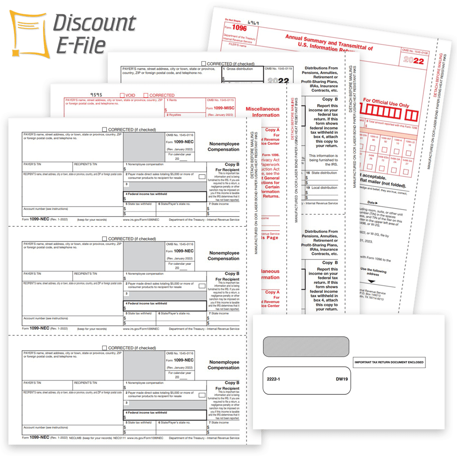 Includes 3 1096 Forms 5 Part 1099 Forms Laser/Inkjet Tax Form Sets for 50 Recipients TX22993-MISC20 Forms 2020 TX22993-MISC20 
