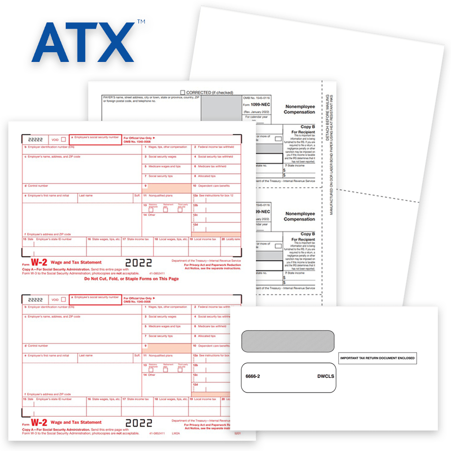 ATX Software Compatible 1099 & W2 Tax Forms and Envelopes for 2022 - ZBPforms.com