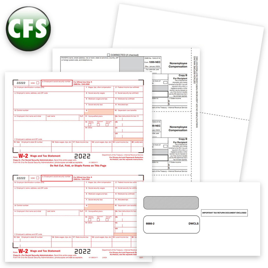 CFS Software Compatible 1099 & W2 Tax Forms and Envelopes for 2022 - ZBPforms.com