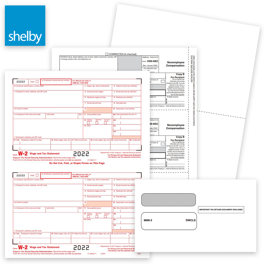 Shelby Software Compatible 1099 & W2 Tax Forms and Envelopes for 2022 - ZBPforms.com