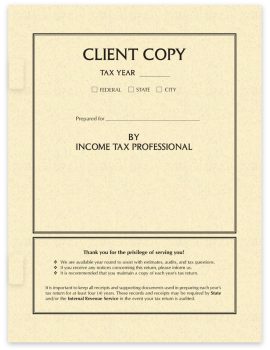 Client Copy Tax Return Cover with Side Staple Tabs and Room to Write Information, Cream Fleck Paper - ZBPforms.com