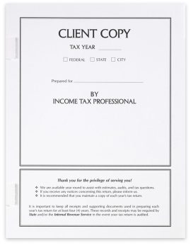 Client Copy Tax Return Cover with Side Staple Tabs and Room to Write Information, White Paper - ZBPforms.com