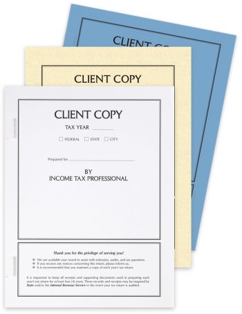 Client Copy Tax Return Cover with Side Staple Tabs and Room to Write Information, 3 Color Options: White, Cream, Blue - ZBPforms.com