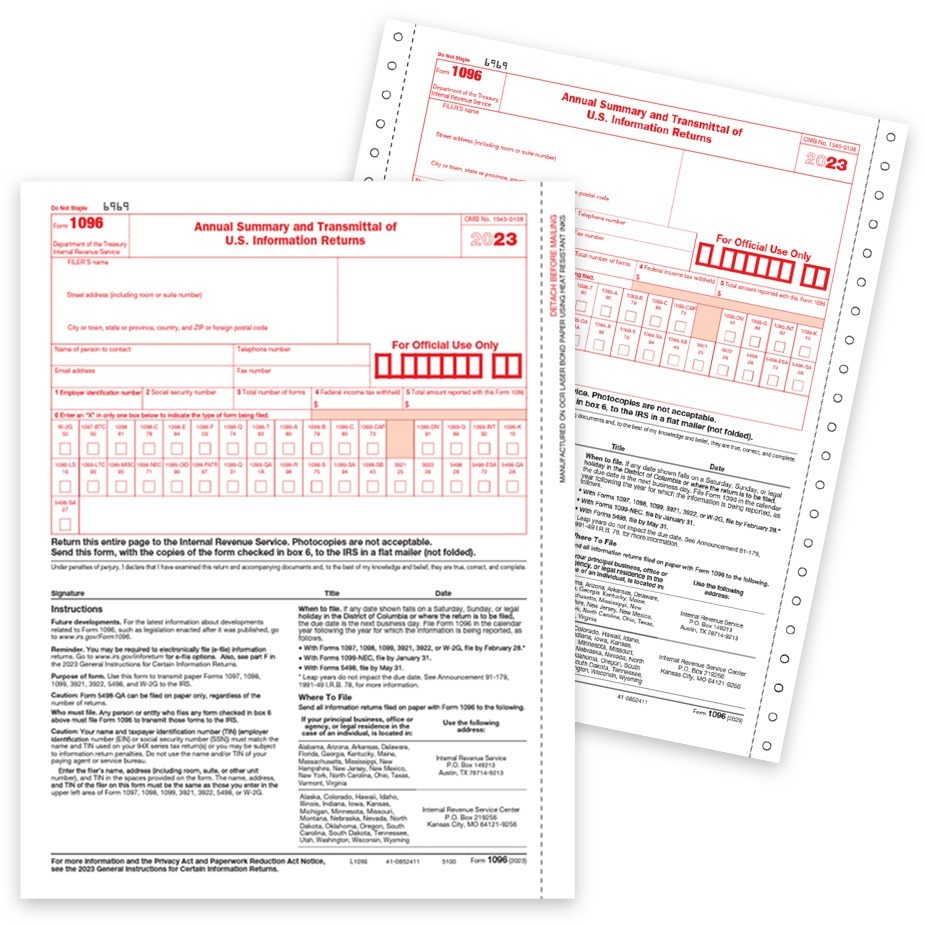 1096 Transmittal Tax Forms for 2023 1099 Copy A Filing - zpbforms.com