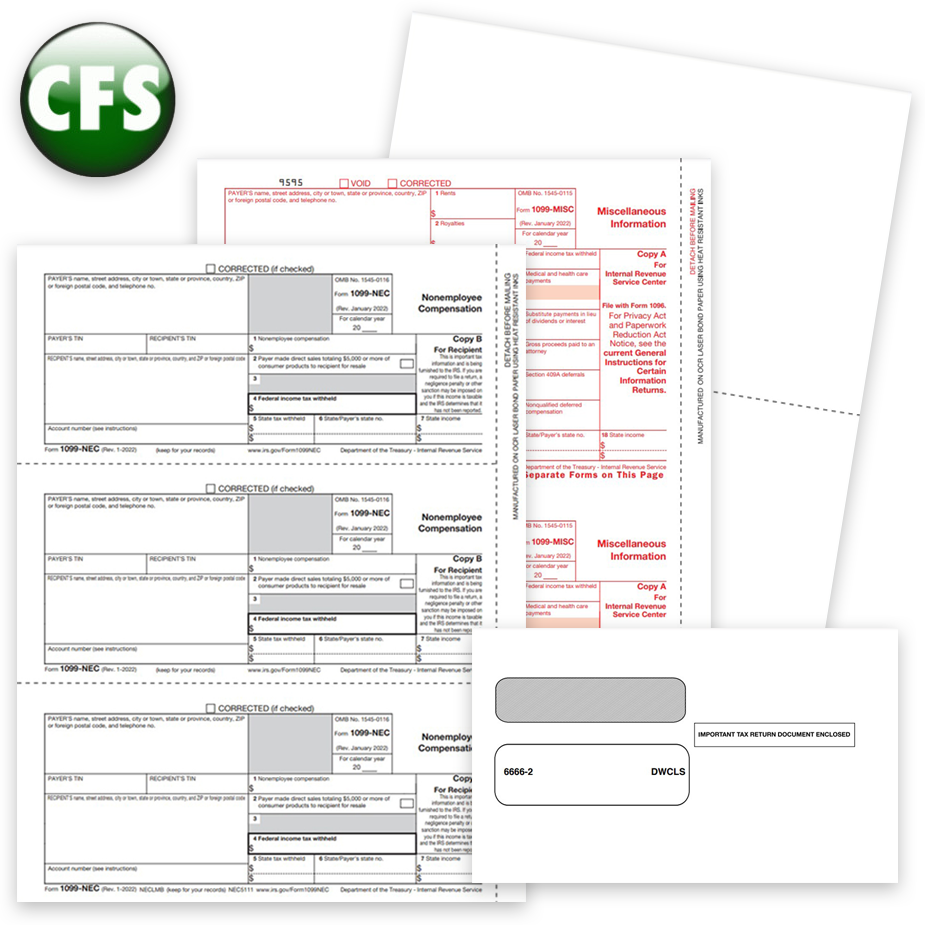 CFS Software compatible 1099 & W2 tax forms and envelopes, Official forms, blank perforated paper and more - zbpforms.com