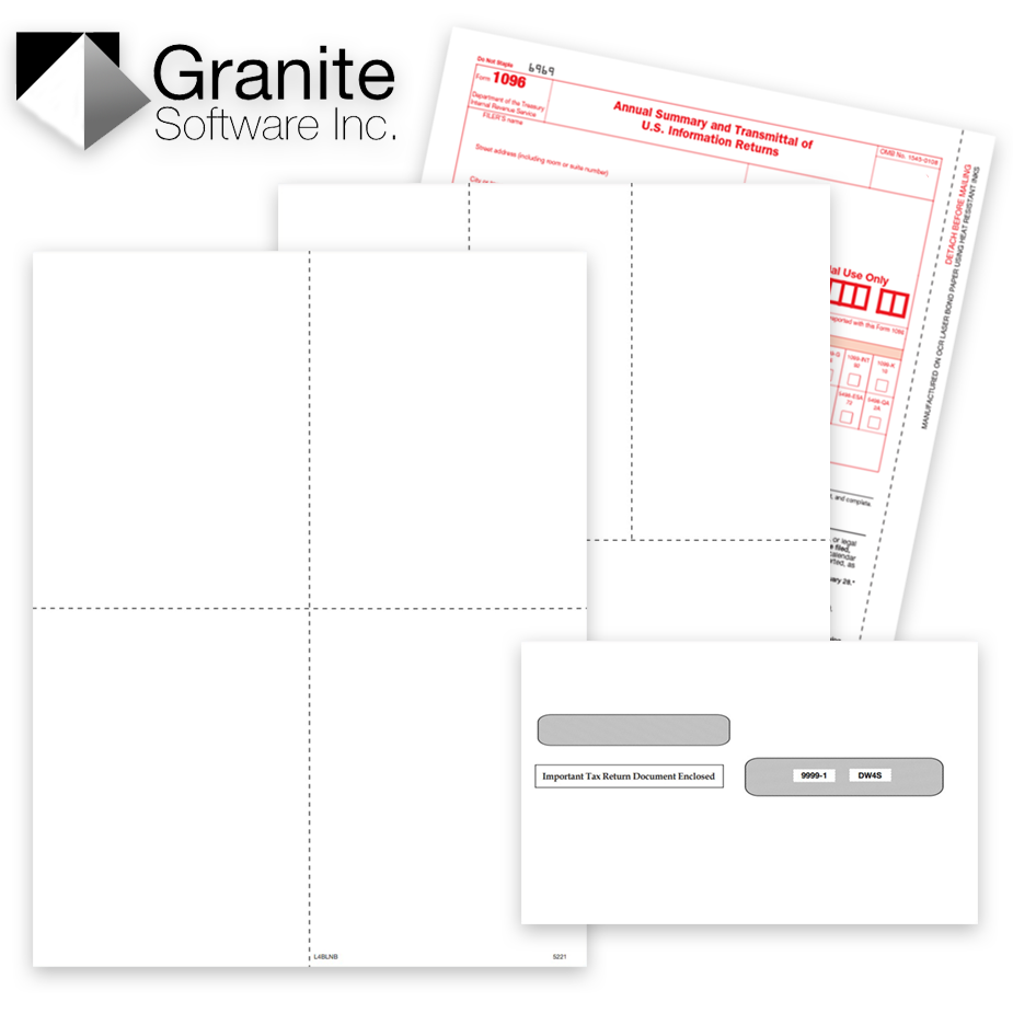 Granite software compatible 1099 & W2 tax forms and envelopes, blank perforated paper and transmittals - zbpforms.com