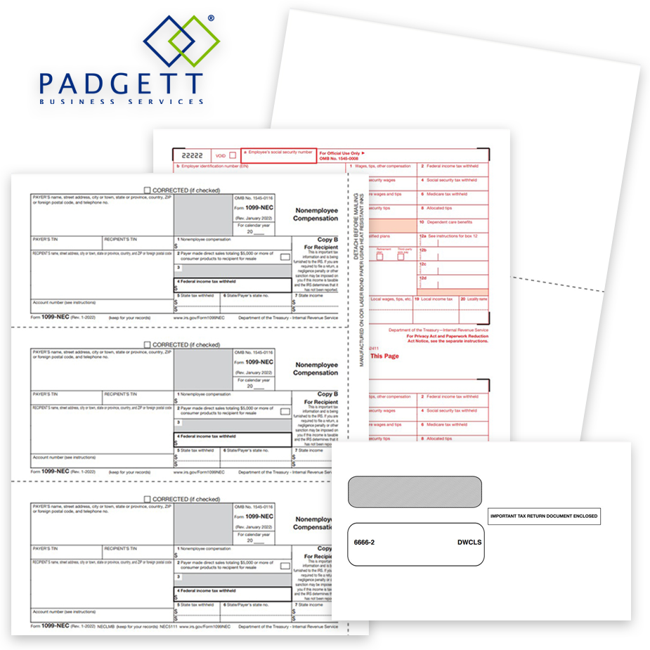 Padgett software compatible 1099 & W2 tax forms and envelopes, official forms and blank perforated paper - zbpforms.com