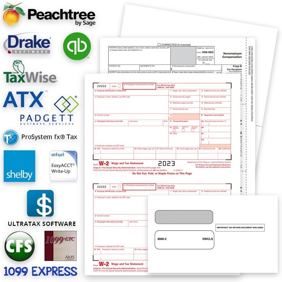 Software Compatible W2 & 1099 Forms and Envelopes for 2023, Plus E-File Services and More - ZBPforms.com